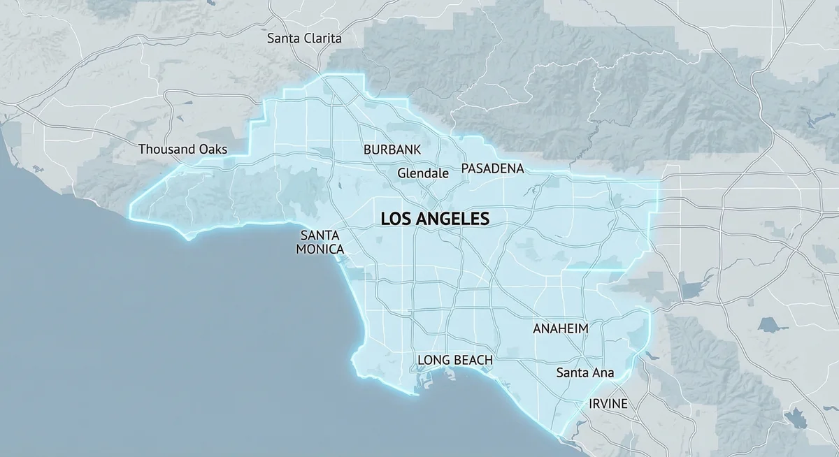 Los Angeles Hood Cleaning service area map showing Greater Los Angeles coverage