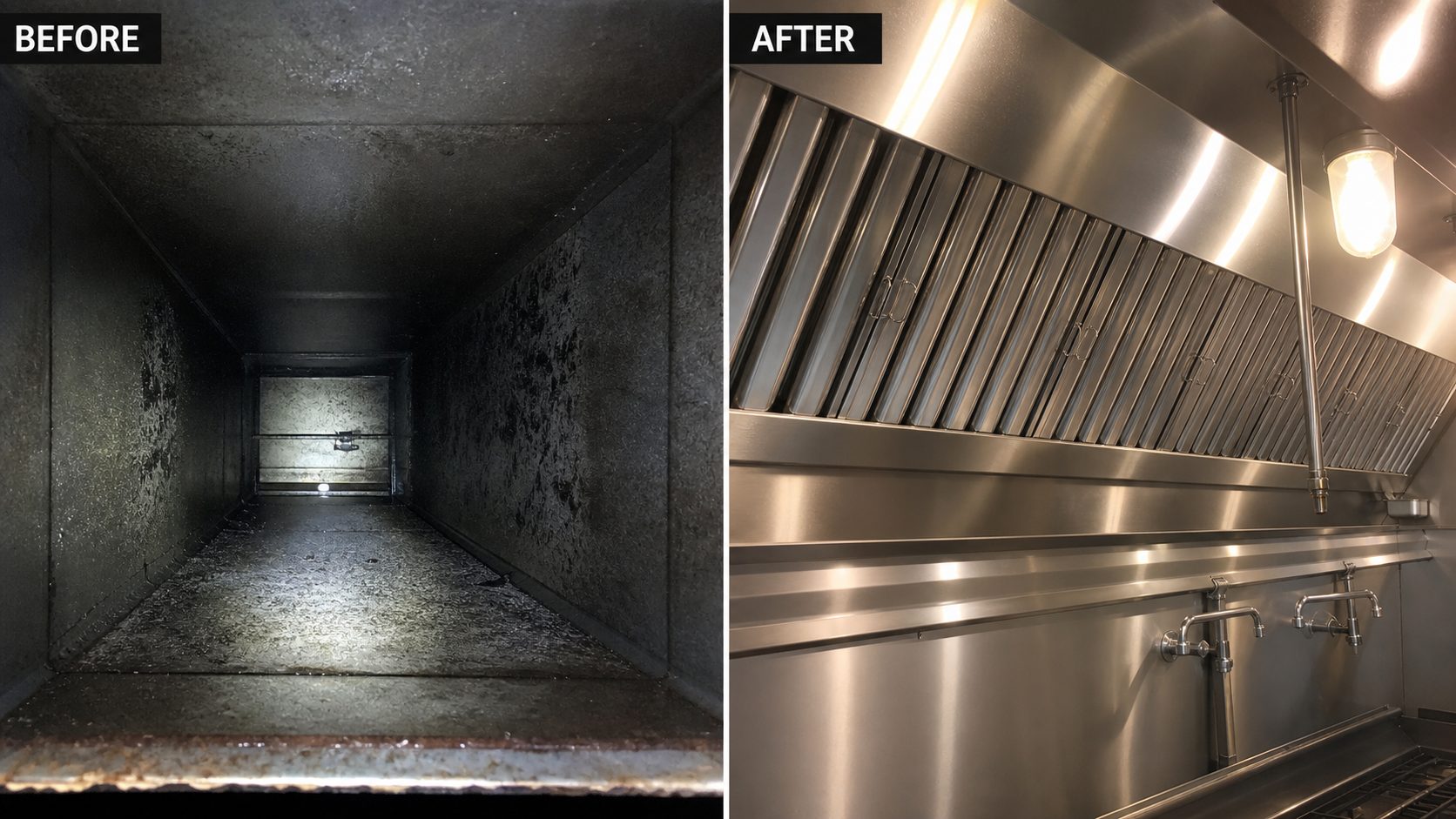 Before and after hood cleaning result